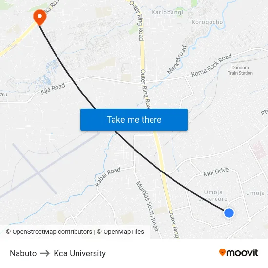 Nabuto to Kca University map