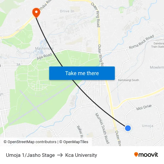Umoja 1/Jasho Stage to Kca University map