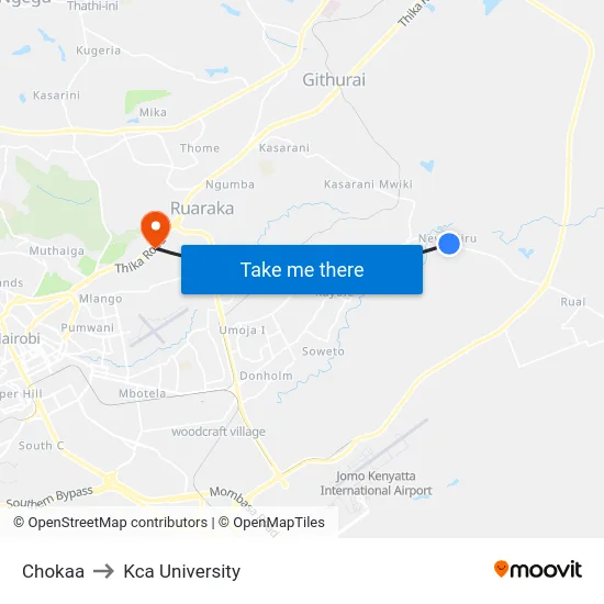 Chokaa to Kca University map
