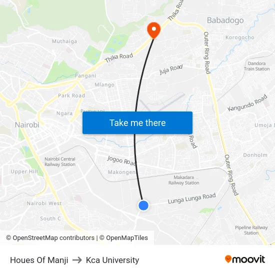 Houes Of Manji to Kca University map