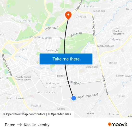 Patco to Kca University map