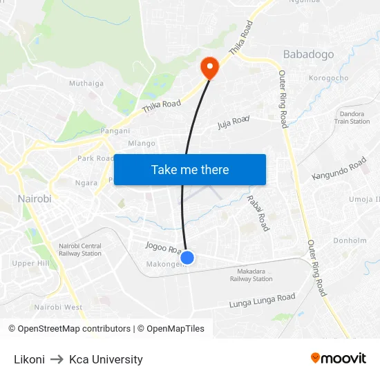 Likoni to Kca University map