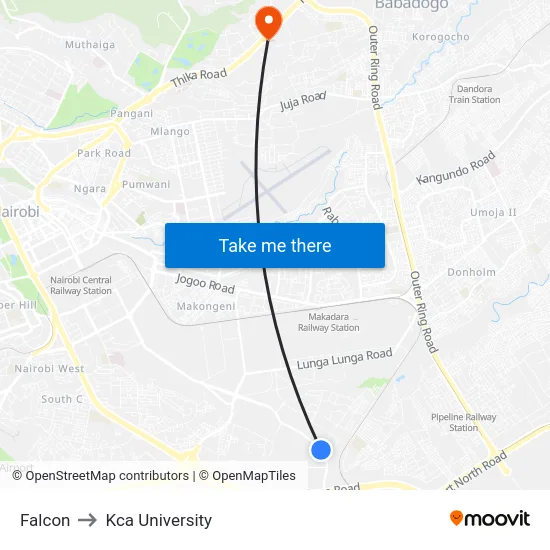Falcon to Kca University map