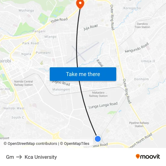 Gm to Kca University map