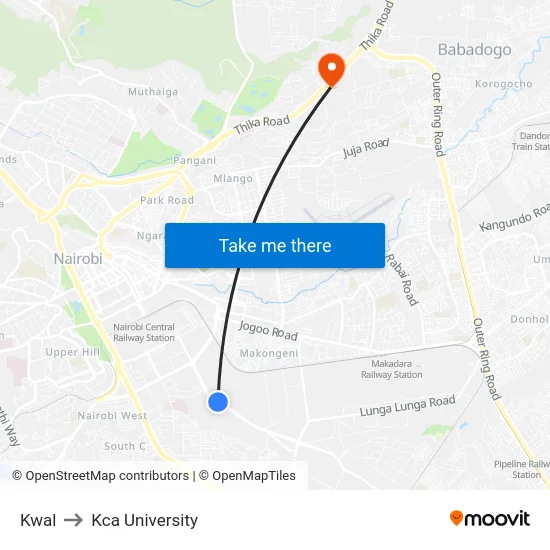 Kwal to Kca University map