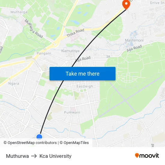 Muthurwa to Kca University map
