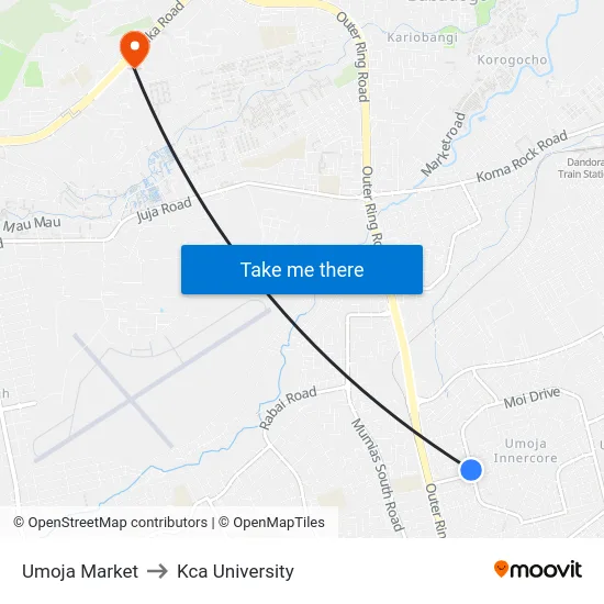 Umoja Market to Kca University map