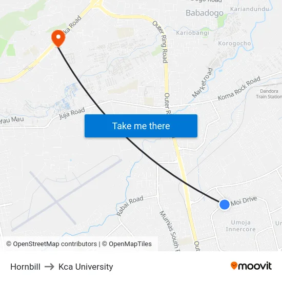 Hornbill to Kca University map
