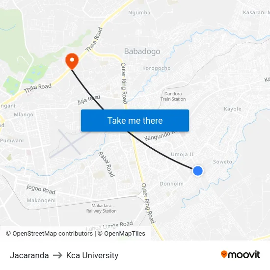Jacaranda to Kca University map