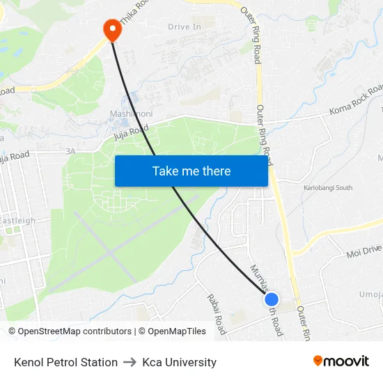 Kenol Petrol Station to Kca University map