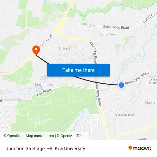 Junction 36 Stage to Kca University map