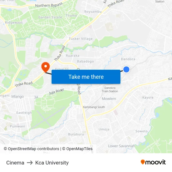 Cinema to Kca University map