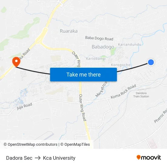 Dadora Sec to Kca University map