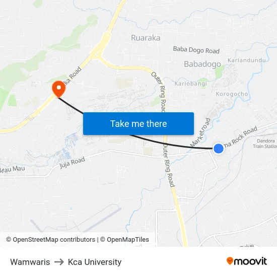 Wamwaris to Kca University map