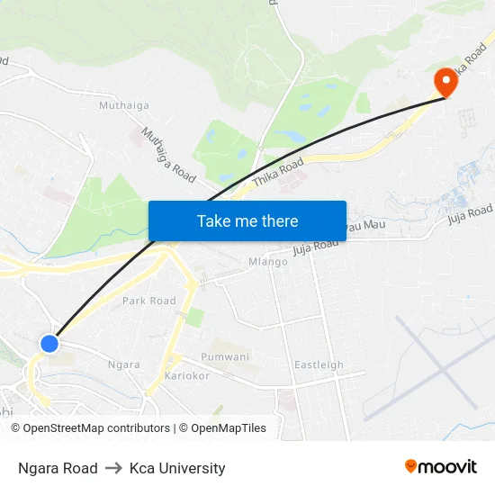 Ngara Road to Kca University map