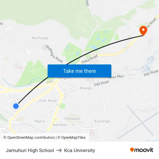 Jamuhuri High School to Kca University map