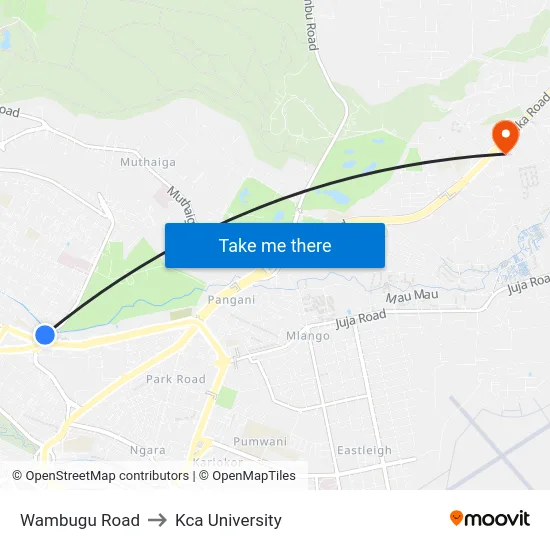 Wambugu Road to Kca University map