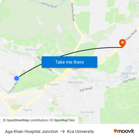 Aga Khan Hospital Junction to Kca University map