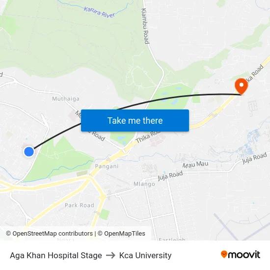 Aga Khan Hospital Stage to Kca University map