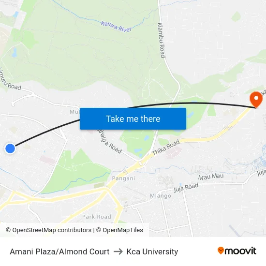 Amani Plaza/Almond Court to Kca University map