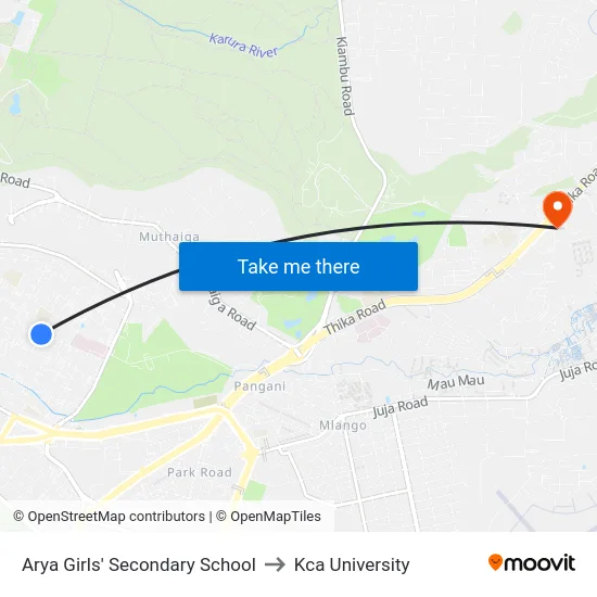 Arya Girls' Secondary School to Kca University map