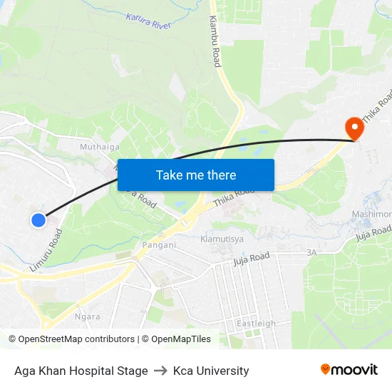 Aga Khan Hospital Stage to Kca University map