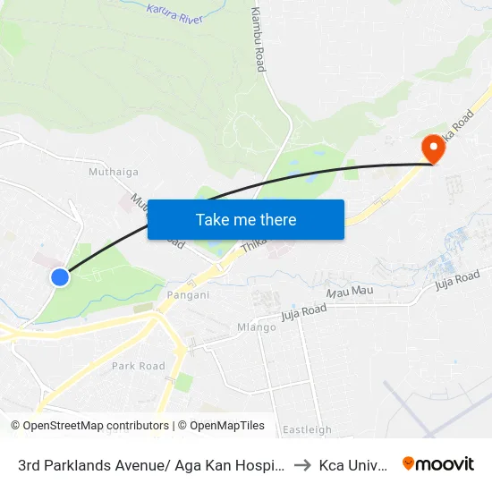 3rd Parklands Avenue/ Aga Kan Hospital Junction to Kca University map