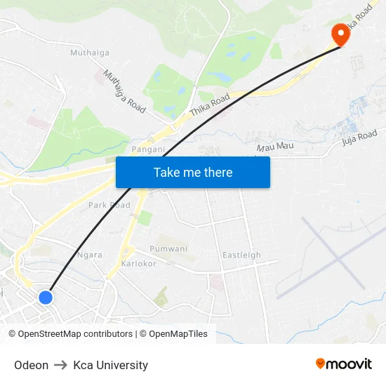 Odeon to Kca University map