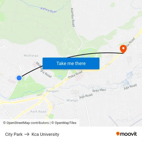 City Park to Kca University map