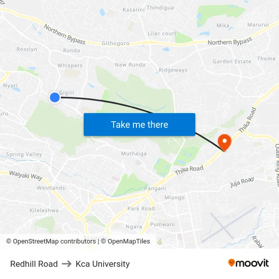 Redhill Road to Kca University map
