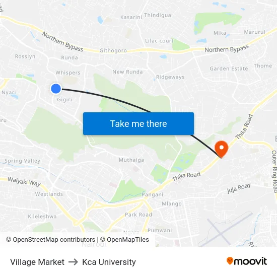 Village Market to Kca University map