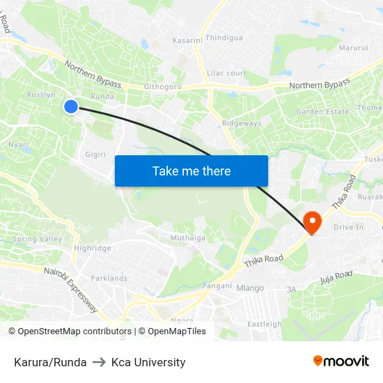 Karura/Runda to Kca University map