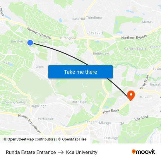 Runda Estate Entrance to Kca University map