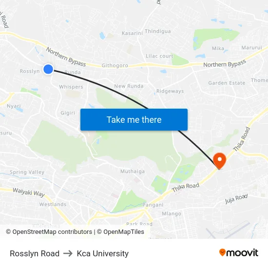 Rosslyn Road to Kca University map