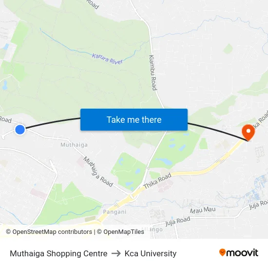 Muthaiga Shopping Centre to Kca University map