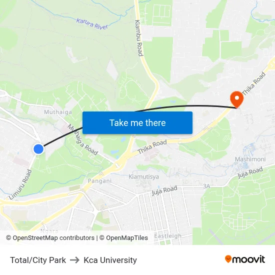 Total/City Park to Kca University map