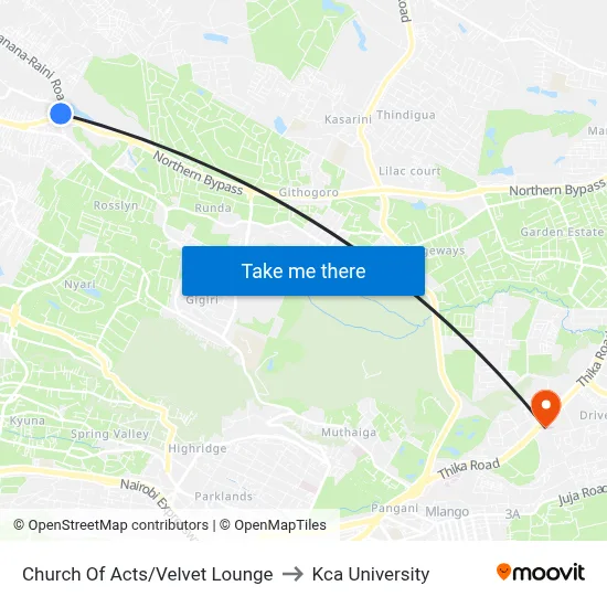 Church Of Acts/Velvet Lounge to Kca University map