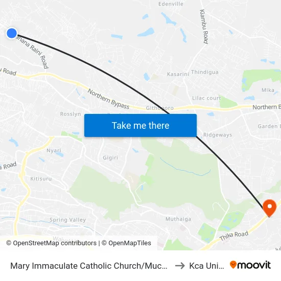 Mary Immaculate Catholic Church/Muchatha Shopping Centre to Kca University map