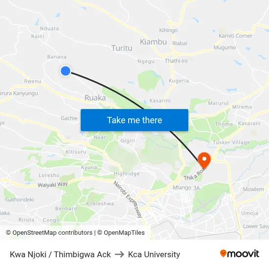 Kwa Njoki / Thimbigwa Ack to Kca University map