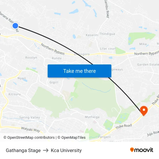 Gathanga Stage to Kca University map