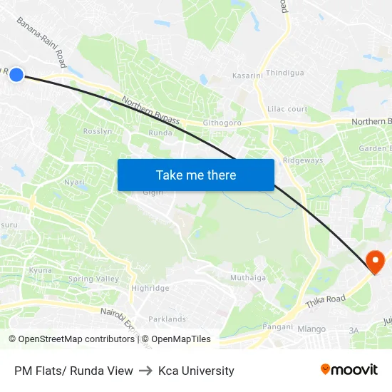 PM Flats/ Runda View to Kca University map