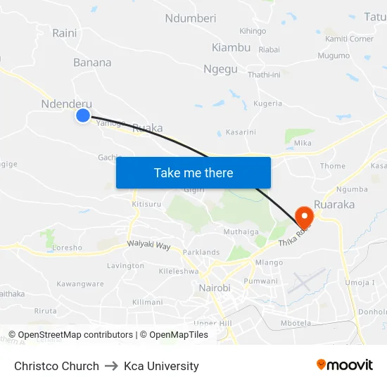 Christco Church to Kca University map