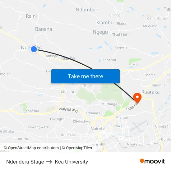 Ndenderu Stage to Kca University map