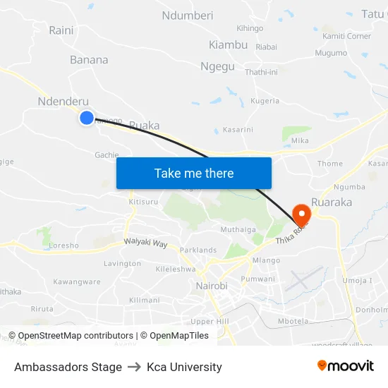 Ambassadors Stage to Kca University map