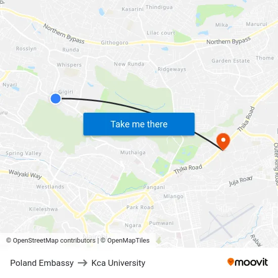 Poland Embassy to Kca University map