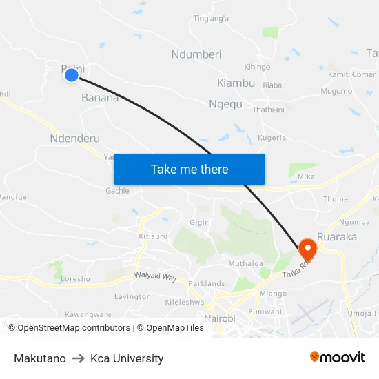 Makutano to Kca University map