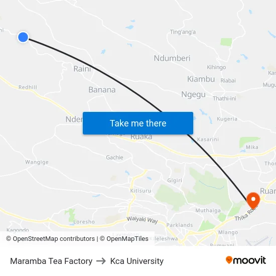 Maramba Tea Factory to Kca University map