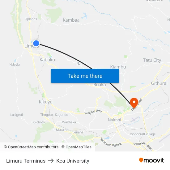 Limuru Terminus to Kca University map