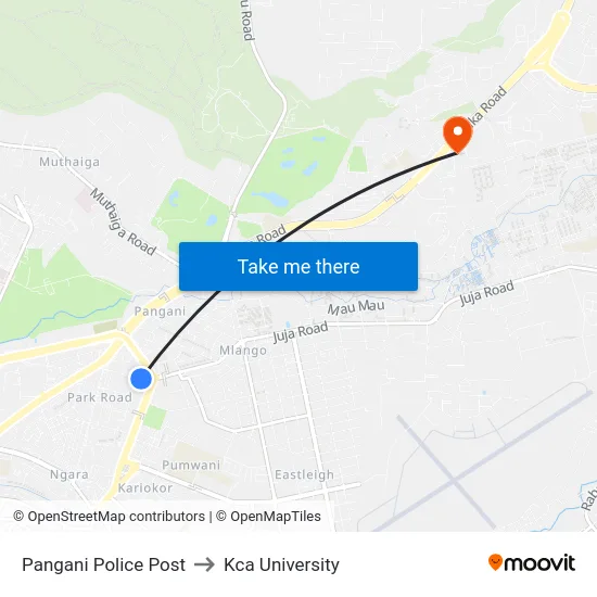 Pangani Police Post to Kca University map