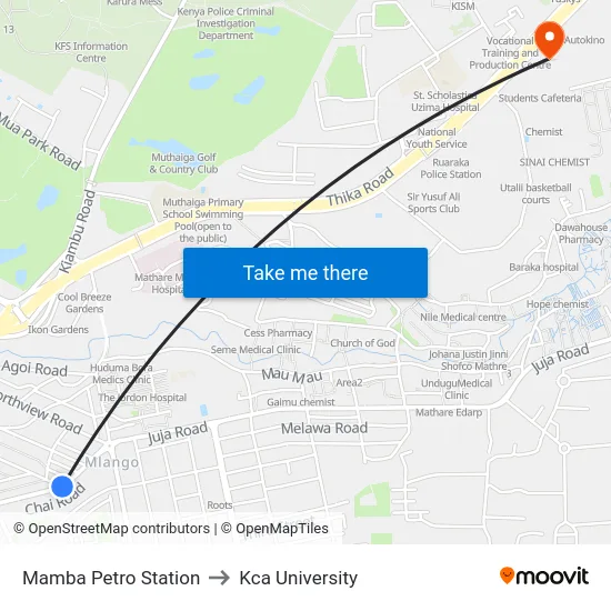 Mamba Petro Station to Kca University map